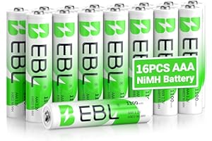 EBL 16PCS Piles AAA Rechargeables, AAA Piles Rechargeables Ni-MH 1,2V Auto-Décharge Faible, Compatible avec Jouet, Rasoir, Télécommande, etc.