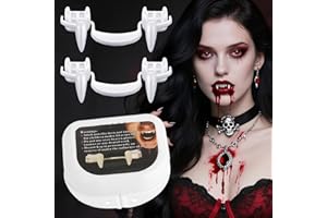 CelestiMingle 2 Paar Halloween Vampirzähne, Einziehbare Dracula Reißzähne für Kinder & Erwachsene, Wiederverwendbare Vampir Fangs mit Aufbewahrungsbox für Cosplay & Party (B)