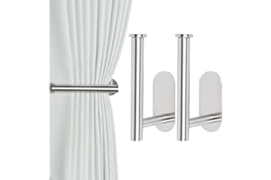 OCIOLI Adhesive Curtain Holdbacks - No Drill Curtain Tie Backs & Hooks for Drapes (2, Silver)