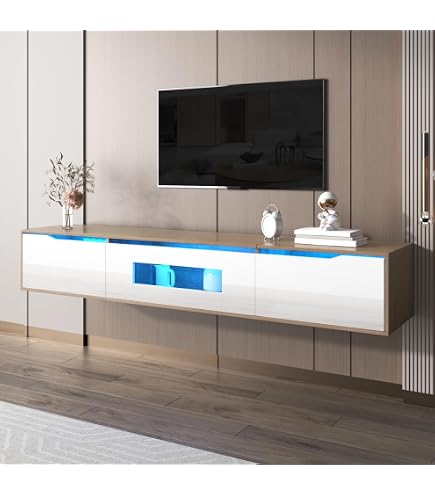 Meuble TV 180 Cm Avec LED 16 Couleurs - 3 Portes, Design Moderne, Montage Mural Ou Au Sol - 12
