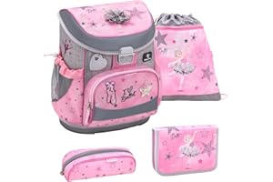 Belmil ergonomischer Schulranzen Set 4 -teilig für Mädchen 1, 2 Klasse Grundschule/Super Leicht 800-860 g/Brustgurt / (405-33 Ballet Light Pink)