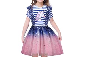 VASCHY Sukienka dla dziewczynek, urocze dziewczyny z falbankami rękaw księżniczka strój na imprezę ubrania, małe / duże dzieci odzież dziewczęca