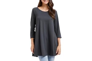 Enmain Damska tunika na co dzień top 3/4 długi rękaw długa bluzka damska swing tunika top luźna bluzka koszulka okrągły dekolt rozciągliwa wygodna wakacje