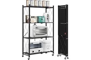 DEANIC Pliable Etagere Rangement à 4 Niveaux, Chariot à roulettes Cuisine, Etagere Rangement Garage (Noir)