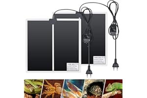 BREUAILY 2Pcs Einstellbar Reptile Heizmatte Terrarium Heizmatten Mit Thermostatsteuerung Eidechse Temperatur Heizkissen für Amphibien Gecko Schlangen Schildkröte Spinne Bartagamen (14W 28 * 28CM)