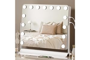 TINYLIVING Hollywood Vanity Mirror with LED Lights - 60×53cm Lighted Tabletop Makeup Mirror with 15 Dimmable Bulbs, 3 Color Modes & 360° Rotation, Touch Control, Memory Function, Gift Ready for Women & Girls