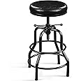 Yaheetech Industrial Height Adjustable Bar Stools Rustic Kitchen Barstool (54.5-71.5 cm) Chairs Round with Faux Leather Seat, Footrest, Stool for Kitchen Counter, Home Bar, Black, 1PCS