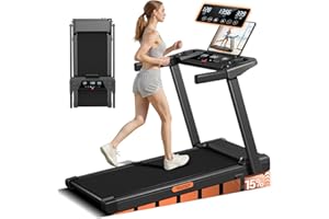 CURSOR FITNESS Treadmill with 15% Incline, 3-in-1 Portable Treadmills with Handle for Home and Office, Foldable Treadmills with 136 KG Weight Capacity, 3.0HP Quiet Walking Pad Treadmill, Three Touch Screen
