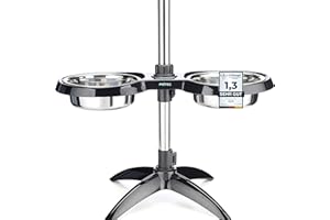 PetTec Doggy Bar Feeding Bowls, Height-Adjustable for Medium and Large Dogs Made of Stainless Steel, 2 x 1.6L/2.5L, Non-Slip & Stable, Adjustable from 20.5 cm to 54 cm, Black