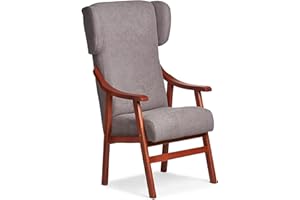 GASTEN A GUSTO Abuelo a Gusto- Silla con Brazos Modelo Goya y Orejas apoya-Cabeza. Madera Color: Cerezo (Medidas: 117 * 69 * 57 cm) Tela Antimanchas: para Personas Mayores o geriátrico. Prótesis de Cadera. Gris