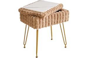 IBUYKE sedia rettangolare Vanity con spazio di stoccaggio, poggiapiedi poggiapiedi ottomano, sgabello vanity, sedia da toeletta, con piedi antiscivolo, per sala trucco, kaki WBD004K