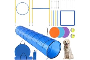 YGORTECH Kit Agility pour Chien Équipement Agility pour Chien Parcours Agility Chiens Kit – Obstacle Agility Anneau,Tunnel, Haies, Slalom pour Chien