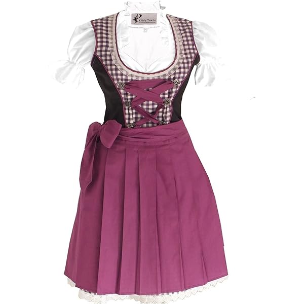 Dirndl Damen Midi Trachtenkleid - Oktoberfest Kleid Mit Schürze Aus Baumwolle