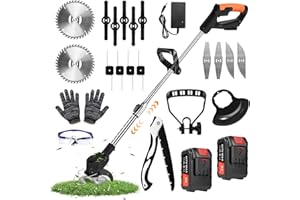 PESTOPULSE Cordless Strimmer, 24V Electric Grass Trimmer with 2 * 4000mAh Batteries, 850W Portable Brush Cutter with 5 Types Replaceable Blades, Telescopic Strimmers for Garden Lawn Shrubs Pruning