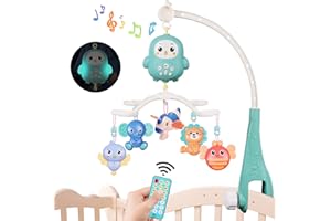 MOOKLIN ROAM Giostrina Culla Neonato con Telecomando, Sonaglio Girevole a 360° Giostrina Lettino Multifunzione LED con Effetti Sonori, Musica Rilassante e Animale Colorate, Giochi Neonato 0+ Mesi