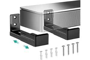WALI Universal Soundbar Wall Mount, Center Channel Speaker Wall Mount Dual Bracket Hold up to 15 kg/33 lbs, Arms Extend Adjustment from 9-15 cm/3.5”-6.1”, Black (SLK202)