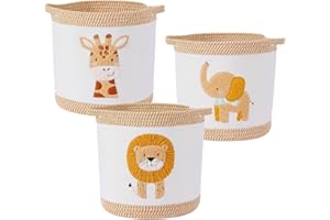 TIDELIT 3 pezzi Ceste Portaoggetti per Bambini per Fasciatoio Neonato, Cesta Portabiancheria Bambini Pieghevole, Set di cestini gialli con leone, giraffa, elefante, set grigio per giocattoli (set giallo)