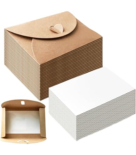 Lot De 25 Mini Enveloppes Avec Cartes Vierges - Fermeture Cœur - Papier Kraft Recyclé 100% - Format 100x70mm - Fait En Allemagne