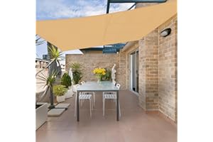 HENG FENG Toldo Vela de Sombra Rectangular 2.5x3m, PES 160 g/m² Impermeable, 95% Bloqueo UV, para Exterior en Terraza, Jardín, Patio - Incluye Cuerda de Fijación - Color Arena