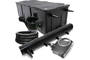 WilTec Kit Complet: CBF-350C Filtre de Bassin jusqu'à 90000L Biologique, NEO10000 Pompe de Filtration 10000l/h 80W, CUV-272 Lampe UV 72W, 25m Tuyau 25 mm, SK-40 Écumeur 3000l/h 60W