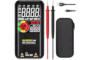 MAXRIENY Multimetro digitale Voltmetro intelligente ricaricabile Rilevatore di campi elettromagnetici 9999 conteggi Gamma automatica Capacità resiatanza Diodo Controllo in tensione Tester di tensione