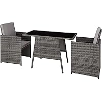 TecTake 800682 Polyrattan Sitzgruppe für 2 Personen, zusammenschiebbar, 2 Stühle & 1 Tisch mit Glasplatte, inkl. Sitz…