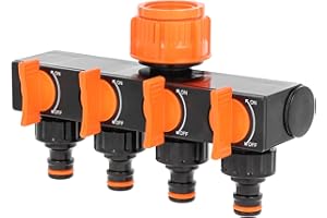 BFG Adaptador de manguera de jardín, divisor de manguera de 4 vías de 1 pulgada con reducción de 3/4 pulgadas, roscas macho de 3/4 pulgadas para accesorios de manguera de 4 x 3/4 pulgadas