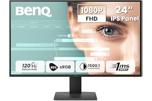 BenQ GW2491P 24"(60.96 cm) 120Hz FHD(1920x1080p) IPS Monitor|99% sRGB|Eye-careU|HDMI(v1.4)|DP(v1.2)|Ultra Thin Bezel|1ms |Eyesafe|VESA MediaSync|Low Blue Light|TUV-Certified