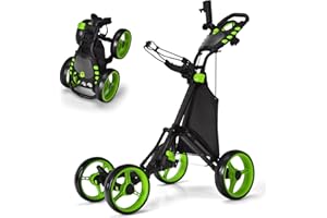 COSTWAY Carrito Golf Plegable Ligero de 4 Ruedas, Carrito de Golf con Bolsa Impermeable y Freno de Pie, Soporte para Paraguas Ajustable y Taza, Mango Ajustable en Altura