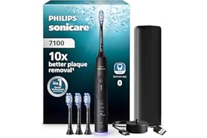 Philips Sonicare 7100 Elektryczna szczoteczka do zębów, szczoteczka soniczna z aplikacją, 4 trybami szczotkowania, 3 poziomami intensywności, alert nacisku, kolor czarny, HX7421/08 [Nowa technologia]