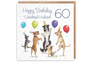 Hunts England - 60th Husband Birthday Card - Dancing Dogs - Wonderful Husband - Age 60 - Funny Men's 60th Birthday Card - Milo's Gallery - Age Sixty