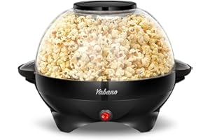 Yabano Popcorn Maker Machine, 5L Popcorn Popper, Nonstick Plate, Electric Stirring with Quick-Heat Technology, Cool Touch Handles, Healthy Less Fat, 800W, BLACK