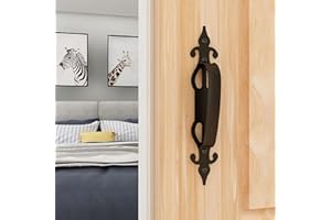 WOLFBIRD Poignée de porte coulissante noire en acier, poignée de porte d'étable pour portes d'armoire avec vis, style rétro sculpté 26 cm