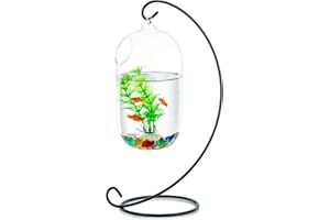 GLASSEAM Glass Hanging Fish Bowl Tank Beta Large Wall Tank with Stand Fish Homes Creative Vase Aquarium for Home Garden Desk Betta Fish Moss