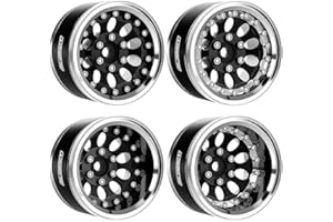 GLOBACT Aluminum 1.9 Inch Beadlock Wheels Adjustable Offset for 1/10 TRX4 TRX6 Axial SCX10 I II III 90046 AXI03007 Redcat GEN7 GEN8 RC Crawler (4Pcs Black)