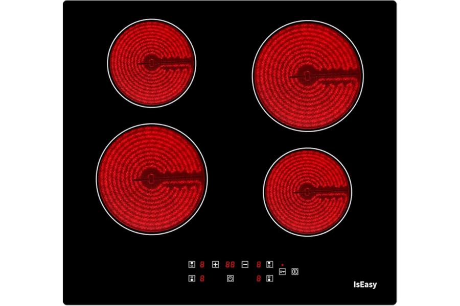 Electric Glass Ceramic Cooking Plate (6000 W, 4 Burners, 60 cm, Recessed, Automatic, Touch, Timer, Glass-Ceramic) -4 Zones