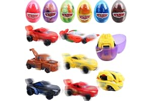 SIDESEA Prefilled Easter Eggs, 6PCS Easter Egg Car Easter Party Bag Fillers Car Toys Deformation Easter Eggs for Easter Egg Hunt Game Party Favors Basket Stuffers Fillers