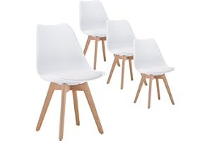 Deuline Esszimmerstühle 28mm stärke Massivholzbeine Polsterstuhl Eesszimmer Stuhl Oslo 4er-Set Weiss 521249