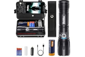 Deilin Lampe Torche Led Ultra Puissante, 10000 Lumens Lampe Lorche Led Rechargeable, Super Lumineuse, Zoomable, Longue Durée, Étanche à l'Eau et 5 Modes de Fonctionnement pour les