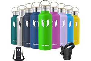 ‎SUPER SPARROW Super Sparrow Butelka na wodę ze stali nierdzewnej - 350 ml / 500 ml / 620 ml / 750 ml / 1L - Izolowana próżniowo metalowa butelka na wodę - Kolba bez BPA ze słomką do pracy, siłowni, podróży, sportu