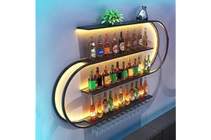 RAJYQODIS Botellero de Pared, Estante Flotante de 4 Niveles para Bar, Estante Industrial de Metal para exhibir Botellas, Ideal para decoración de hogar, Bar o Comedor, Color Negro (120cm)