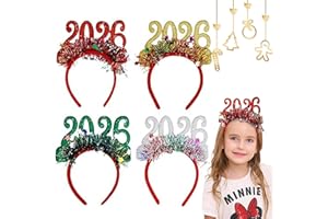 AXERHK Happy New Year Headband, New Years Eve Decorations 2026, 4 Pcs Glitter Tinsel Hairbands New Year Accessories, for Holiday Christmas New Years Eve Decorations Eve Party Supplies