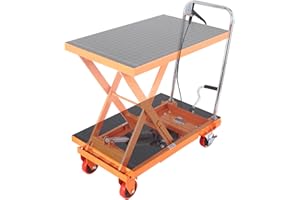 VEVOR Chariot à Table Élévatrice Hydraulique Charge 230 kg Chariot Élévateur Manuel à Ciseaux Simples Hauteur Levage 720 mm 4 Roues Coussin Antidérapant pour Manutention Transport Matériaux, Orange