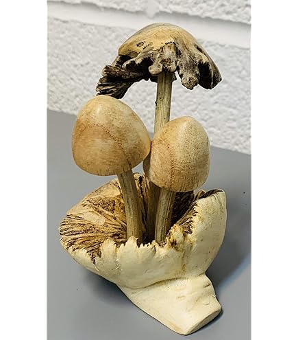 Mushroom Wood Ornament Bumble Bees Statue Sculpture Teak Root Handmade - View #3