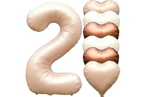 JARTTY Ballon Anniversaire 2 Ans Ballons Chiffre Numéro 2 Grand Beige Abricot 101 cm Avec 6 Coeur Ballons Gonflable Hélium Happy Birthday Decoration