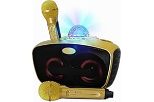 RUBEHOOW Speaker Bluetooth Portatile con Effetti di Luce con 2 microfono – karaoke professionale completo Cassa per Feste e Spettacolo, Bar, Riunione -ORO