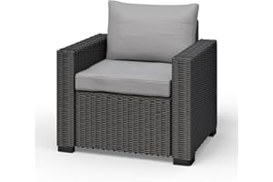 Allibert California Loungesessel Rattan-Optik in Anthrazit inkl. passendem Sitz- & Rückenkissen - für Balkon, Garten und Terrasse