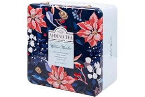Ahmad Tea Christmas Selection Caddy - 40 Teabags Gift Tin - English Breakfast, Earl Grey, Cinnamon Haze & Chai Spice - Festive Tea Sampler from Winter Wonderland Collection