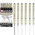 SAKURA Pigma Micron - Fineliner Pigment Pens - 01/03/05/08/Graphic/Brush - Pack of 6 - Black Ink