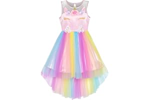 SUNNY FASHION Flower Girls Dress Unicorn Rainbow Pageant Princess Party Age 4-10 Years